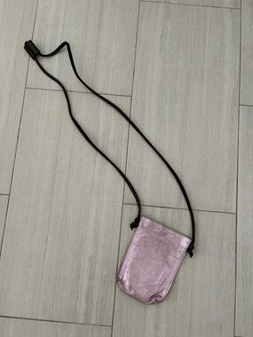 Free People Metallic Pink Crossbody Pouch with Black Strap